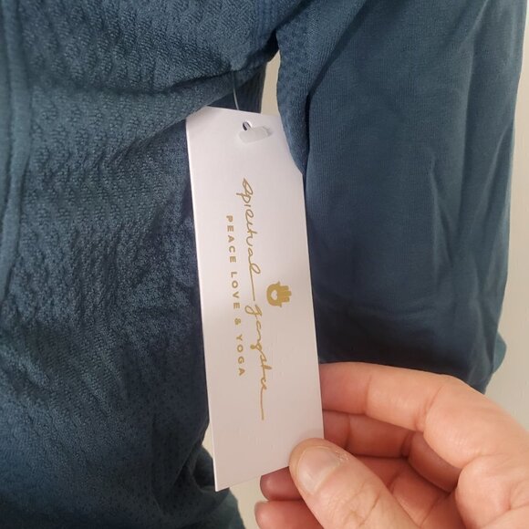 NWT Spiritual Gangster X Anique Long Sleeve Mixed Texture Top Teal XS/S - Picture 10 of 12